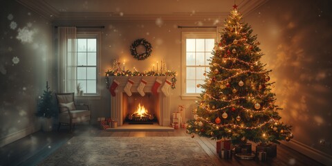 Holiday ornament setup with colorful lights and baubles, Christmas celebration background