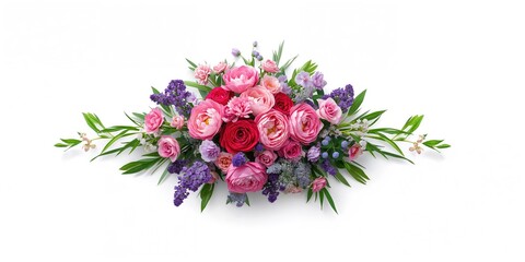 Pink ranunculus, limonium, and purple freesia flowers arranged for visual appeal, used as a background in floral layouts