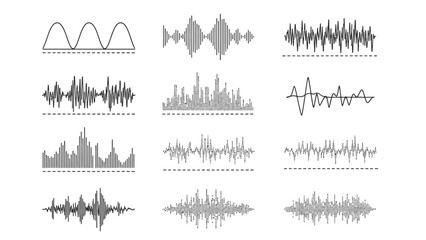 Fototapeta premium Various types of audio waveforms and sound visualization graphics