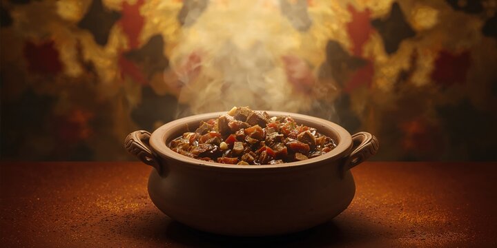 Ghanaian brown stew featuring fish powder, serving as a background for culinary display