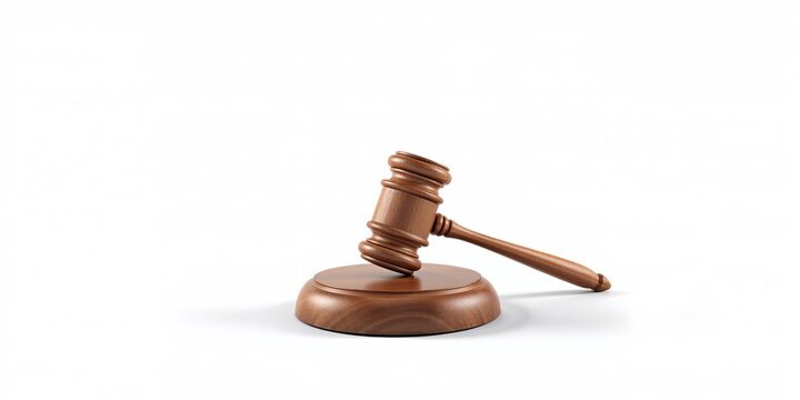 Legal hammer placed on neutral surface for law-related decor or symbolism