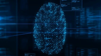 Digital fingerprint scanning on a futuristic interface. Represents biometric security and identity verification technology - Powered by Adobe