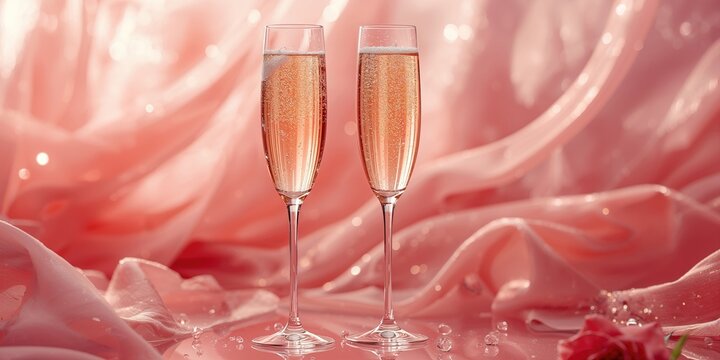 Champagne-like sparkling wine served in flutes on a refined pink backdrop, ideal for festive occasions