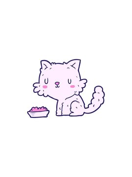 starburst effect animation of cute cartoon cat and food