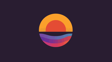 Abstract geometric design with gradient sun and wave elements on dark background