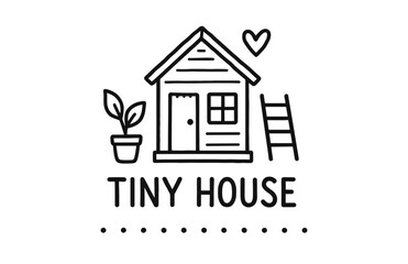 Fototapeta premium Simple line art of tiny house with heart and ladder