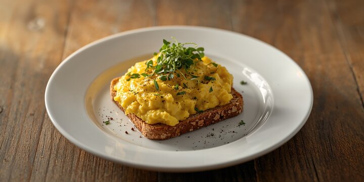 Keto-friendly breakfast featuring scrambled eggs on whole grain bread topped with microgreens, World Nutrition Day