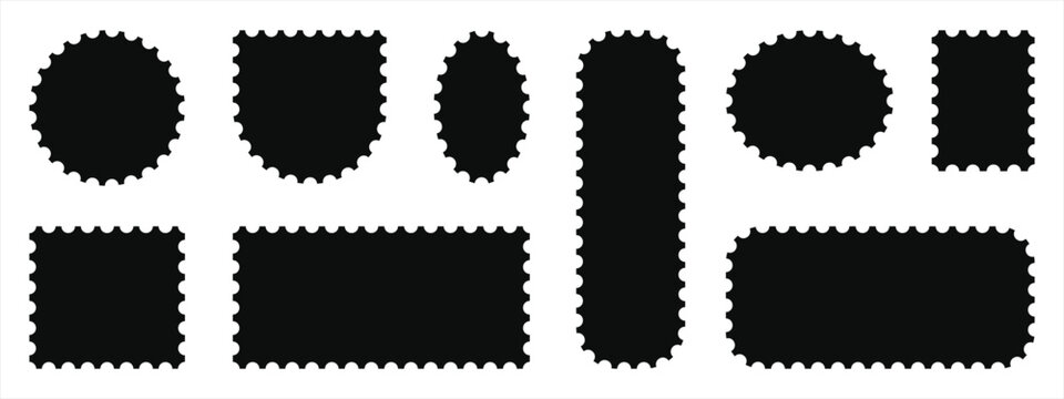 Set of blank rectangle and square Postage stamp frames. Postage stamp vector icons.Blank postage stamps borders vector set. templates,Mockup postage stamps Postage stamp set