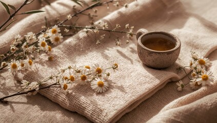 Chamomile flowers incorporated into salt-based facial and body scrubs for skincare routines
