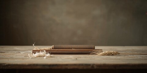 Rustic flax fiber combing tool used in traditional textile processing, focusing on manual labor techniques