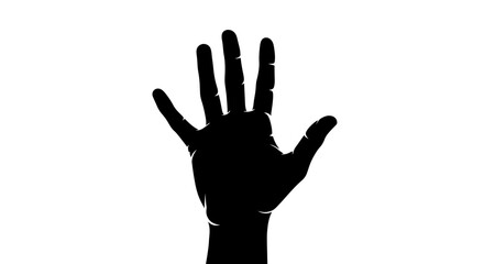 Obraz premium Black silhouette of an open human hand with five extended fingers, a versatile graphic icon symbolizing stop, greeting, or counting. Ideal for modern design elements