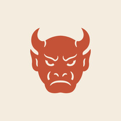 Minimal red oni mask vector icon inspired by Japanese folklore.