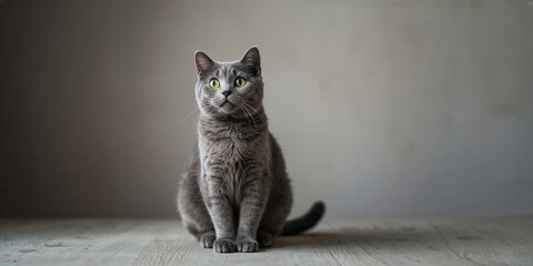 Russianblue cat gazing intently, emphasizing feline curiosity and attentive posture