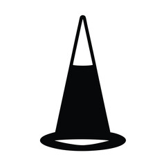 Fototapeta premium Traffic Cone Silhouette Road Safety Icon- Black silhouette of a traffic cone symbolizing road safety, construction zones, warnings, and temporary traffic control in urban environments