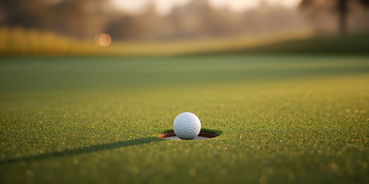 Close-up of a golf ball near the hole, highlighting skill and accuracy in sports.