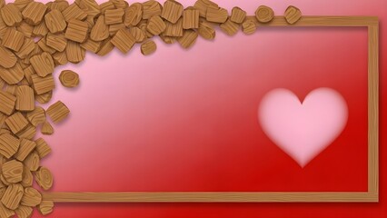 Romantic Wooden Frame With Heart on Red Background