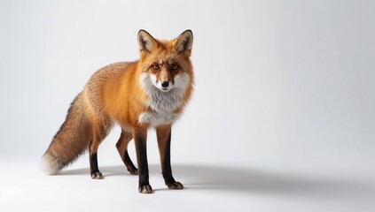 Naklejka premium Red fox with a white backdrop, highlighting natural habitat preservation