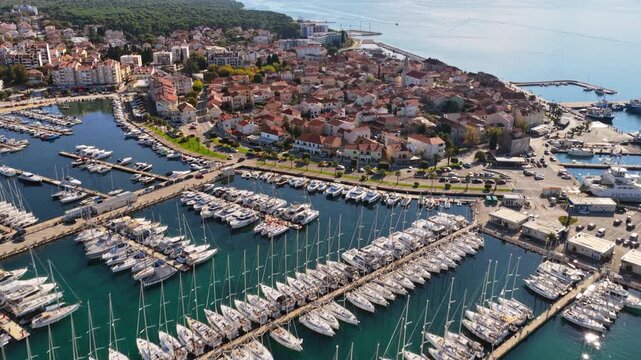 Aerial drone view of Biograd na Moru's Marina Kornati, one of the largest marinas on the Adriatic. Croatia