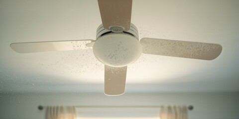 Accumulated dust on ceiling fan blade, airflow performance issue, home maintenance