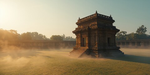 Historical temple structure with detailed stonework, captured from a low angle, Earth Day