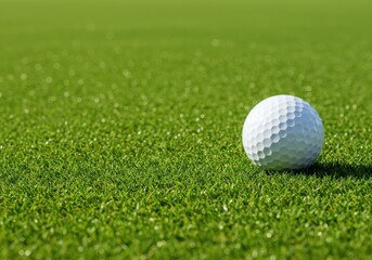 A clean, perfectly white golf ball resting on a bright green fairway ready for the next powerful drive or precision putt toward the hole ,clear ,macro ,dimples