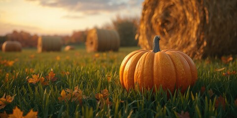 Fall landscape featuring a tiger and pumpkin among grass and hay, erosion risk