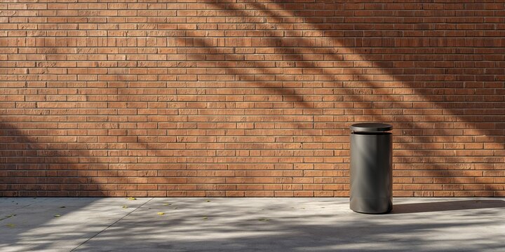 Cgv trash bin against natural brick wall, urban waste disposal, maintenance focus