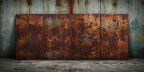 Oxidized copper and aged metal surface serving as a textured background for industrial design or layout
