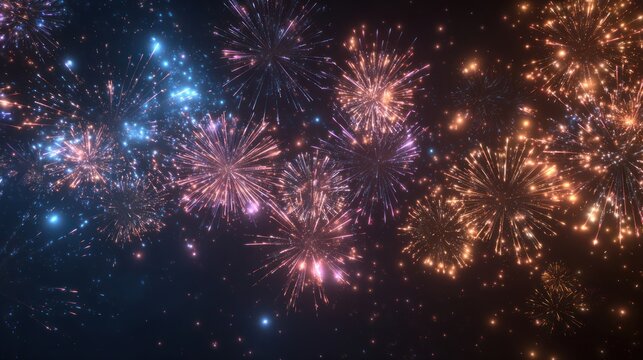 Fireworks loop background for 2026 New Year celebration with glowing night sky - Powered by Adobe