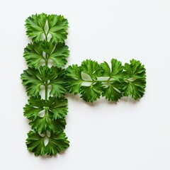 Vibrant fresh parsley leaves meticulously shaped into a precise baton configuration, emphasizing symmetry and culinary presentation, flat lay, studio, herb