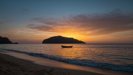 Fototapeta premium Evening sunset casting warm hues over the horizon, suitable for layout backgrounds or artistic displays