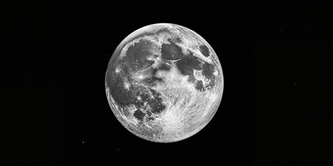 Fototapeta premium Bright full moon illuminating the dark sky, suitable for lunar study and astrophotography