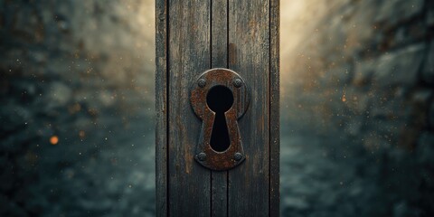 Old wooden door on a medieval structure at le Mont-Saint-Michel, emphasizing architectural maintenance