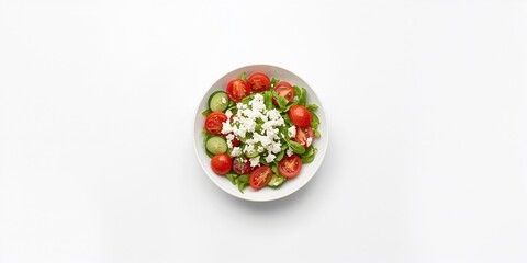 Greek salad served in a white bowl, focusing on fresh vegetables and olive oil for balanced nutrition, World Nutrition Day