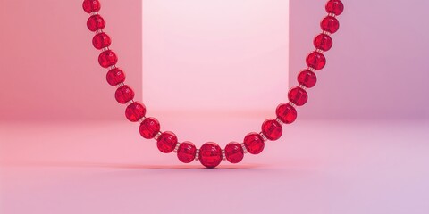 Obraz premium Red bead chain linked with steel rod on a floor surface, highlighting maintenance and material integrity