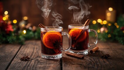 Warm spiced mulled wine served in glassware with cinnamon, ideal for winter gatherings