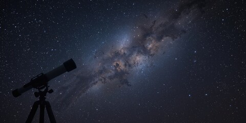 Night sky filled with stars and a visible galaxy against a dark background for astronomy exploration, Earth Day