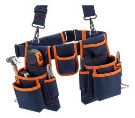 Durable tool belt with various pouches for construction professionals on-site.