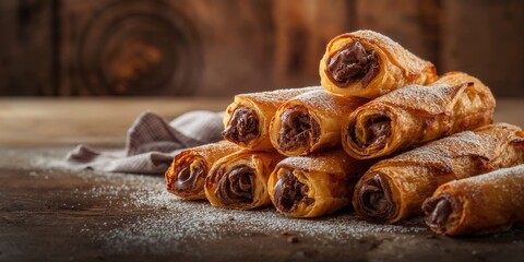 Chocolate-filled Spanish pastries wrapped in crispy puff pastry, highlighting dessert craftsmanship