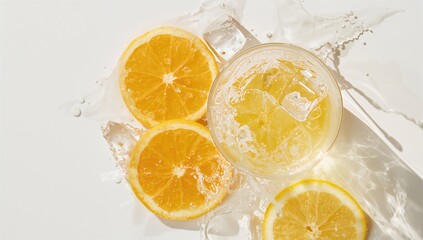 Fresh fruit lemonade with sparkling water and ice cubes hydration and fruit content, for World Health Day