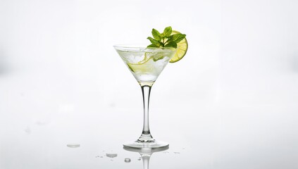 A martini royale served in a wine glass with lime and mint, ideal for beverage presentation, World Cocktail Day