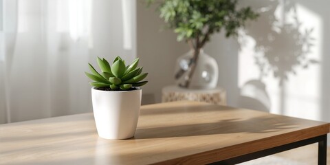 Obraz premium Flower plant in a pot placed on a table, suitable for background use