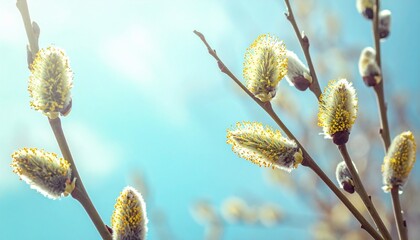 Fototapeta premium Blühende flauschige Weidenzweige im Frühling – Nahaufnahme