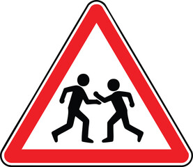 Pedestrian Collision Warning Road Sign Showing People Impact Hazard For Traffic Safety