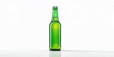 Green liquid in a glass bottle serving as a visual backdrop for product packaging, focusing on branding space