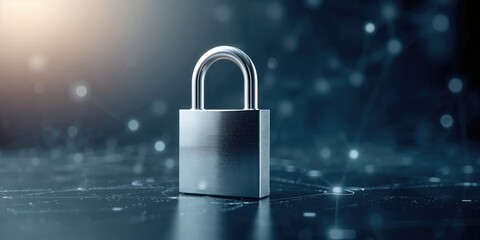 Digital security illustration showing a padlock symbol, focused on safeguarding information and network integrity