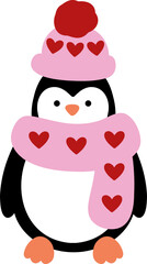 cute penguin bird animal wear heart love Valentines outfits vector illustration 