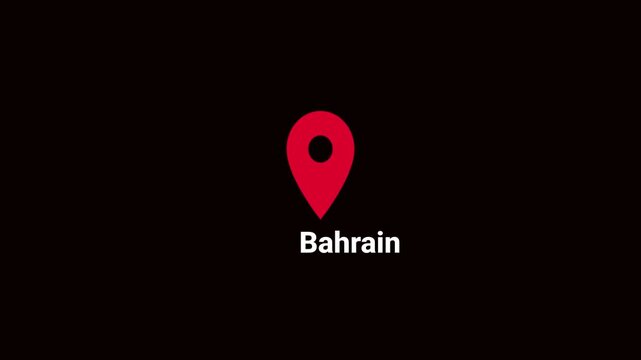 Abstract Bahrain map location pin animation. Country location pin pointer icon animated on black background, GPS location tracking animation. 4K video