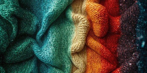 Colorful knitted background with closeup pattern, suitable for textile design or visual texture, emphasizing craft,