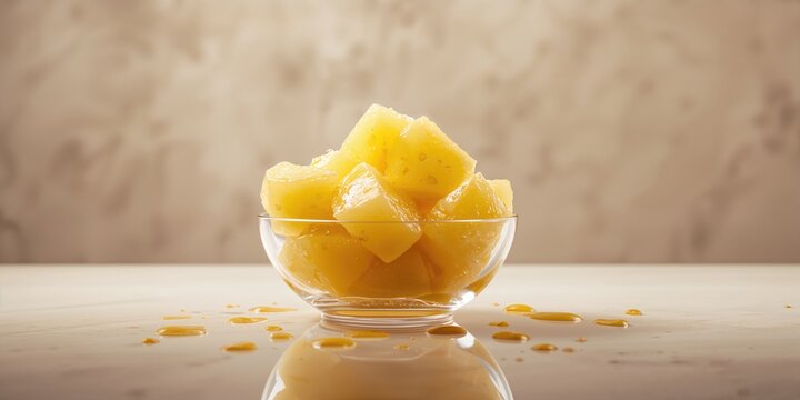 Freshly cut yellow pineapple chunks arranged on a dish, highlighting fruit for nutritious eating, Earth Day